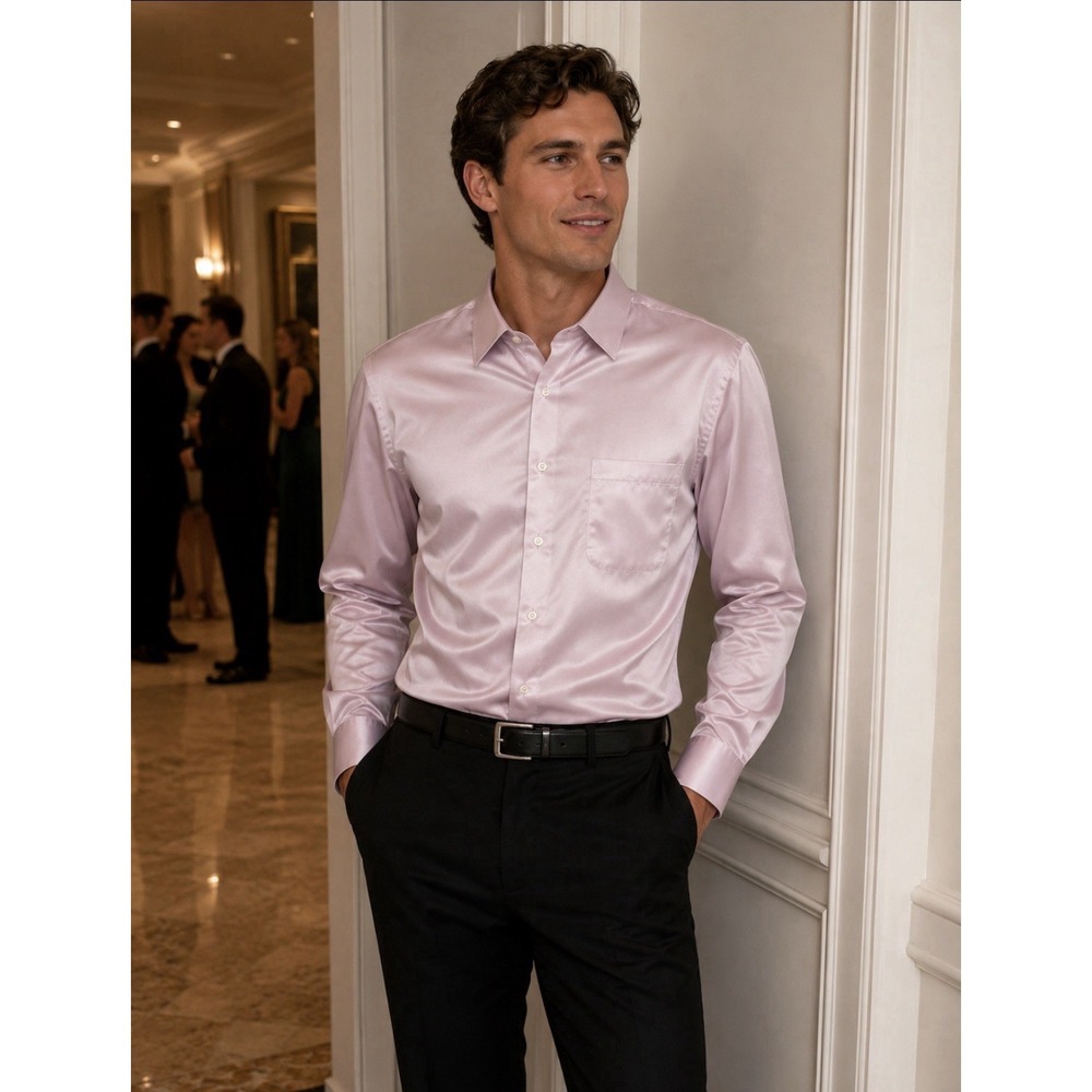 Murano Men's‎ Long-Sleeve Dress Shirt M 16.5"-35" Pink Solid Stretch